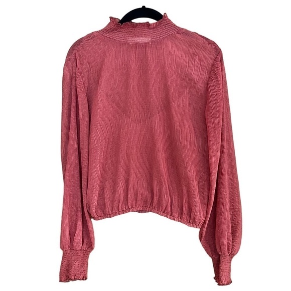 BY TOGETHER Sheer Chiffon Ruffle Mock Neck Long Sleeve Deep Orange Top Size S - Picture 6 of 14